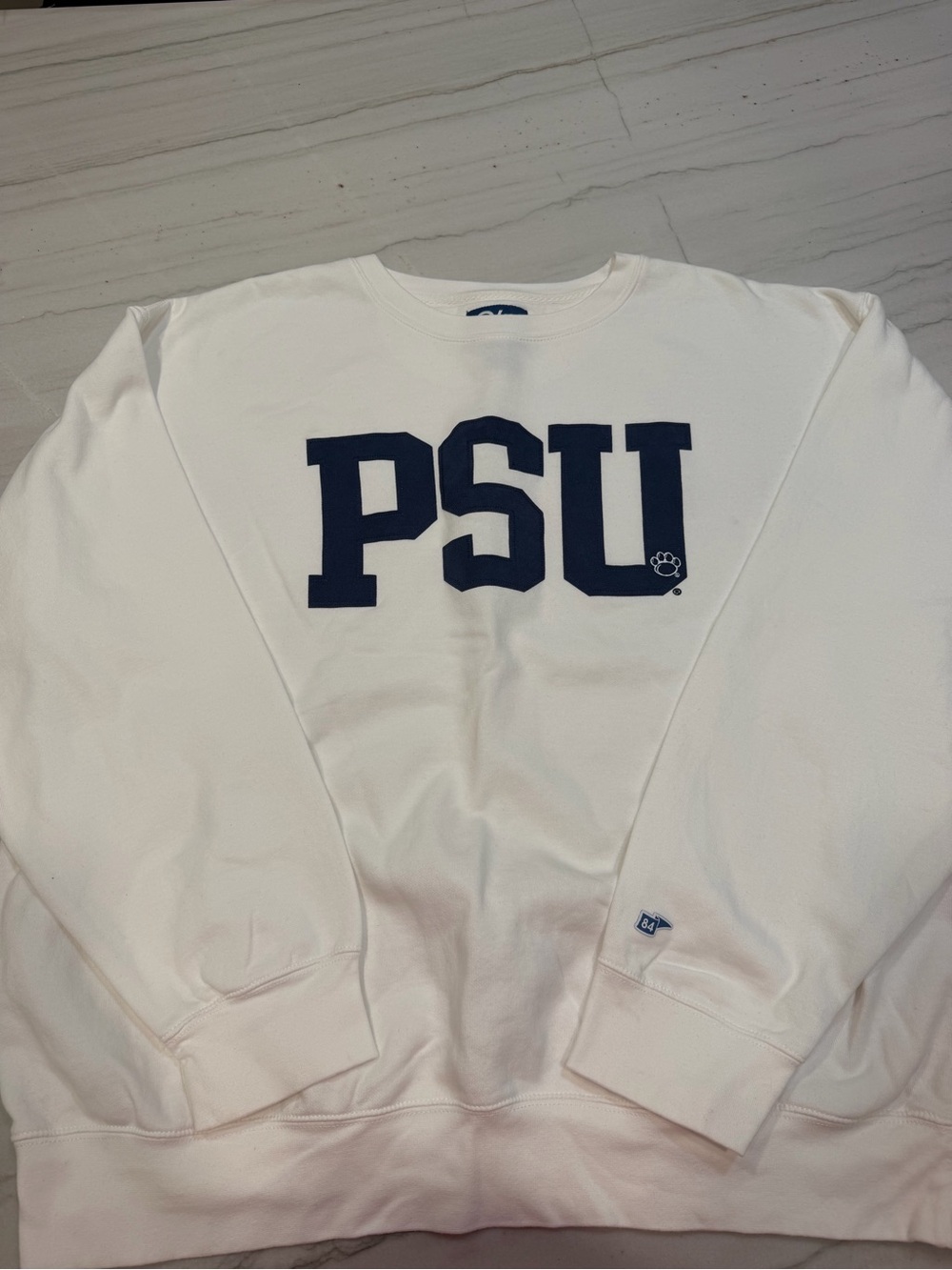Blue 84 White Crewneck Sweatshirt with Navy PSU Logo